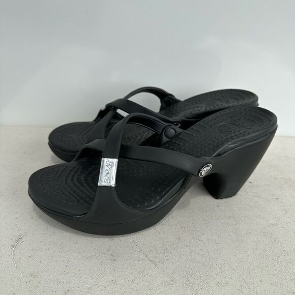 Crocs Women’s Size 9 Cyprus Heels Sandals Strappy Slip-on Shoes - Picture 1 of 8